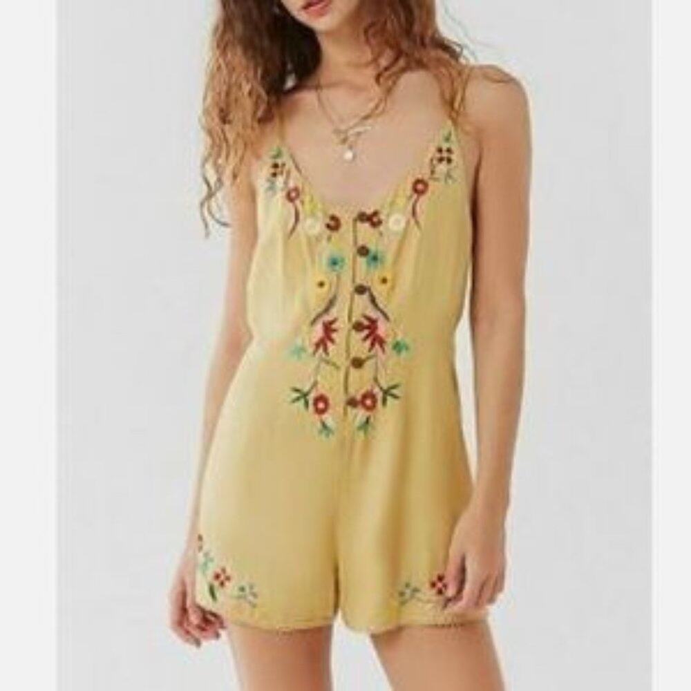 Urban Outfitters UO Bella Embroidered Button-Down Romper